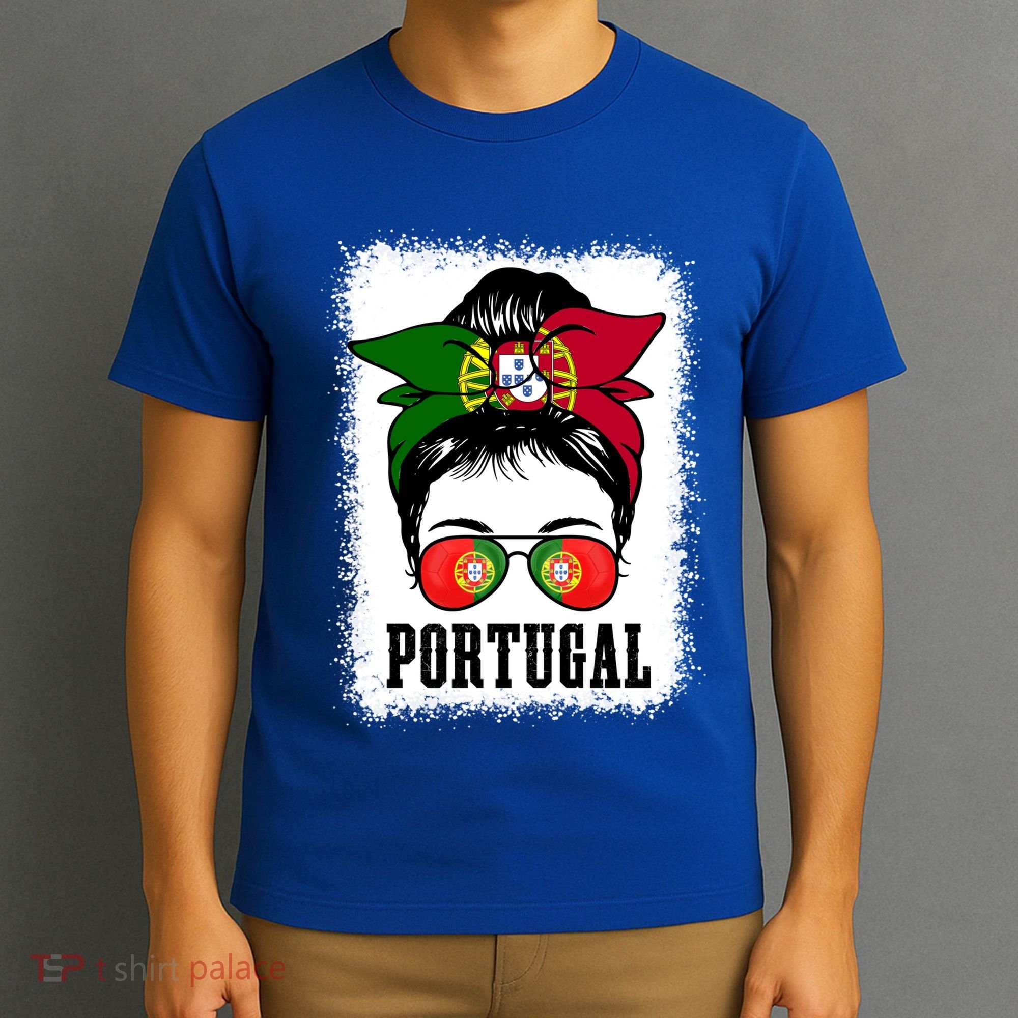 Portugal Soccer Ball Messy Bun Mom Portugese Flag Football Gift T-Shirt
