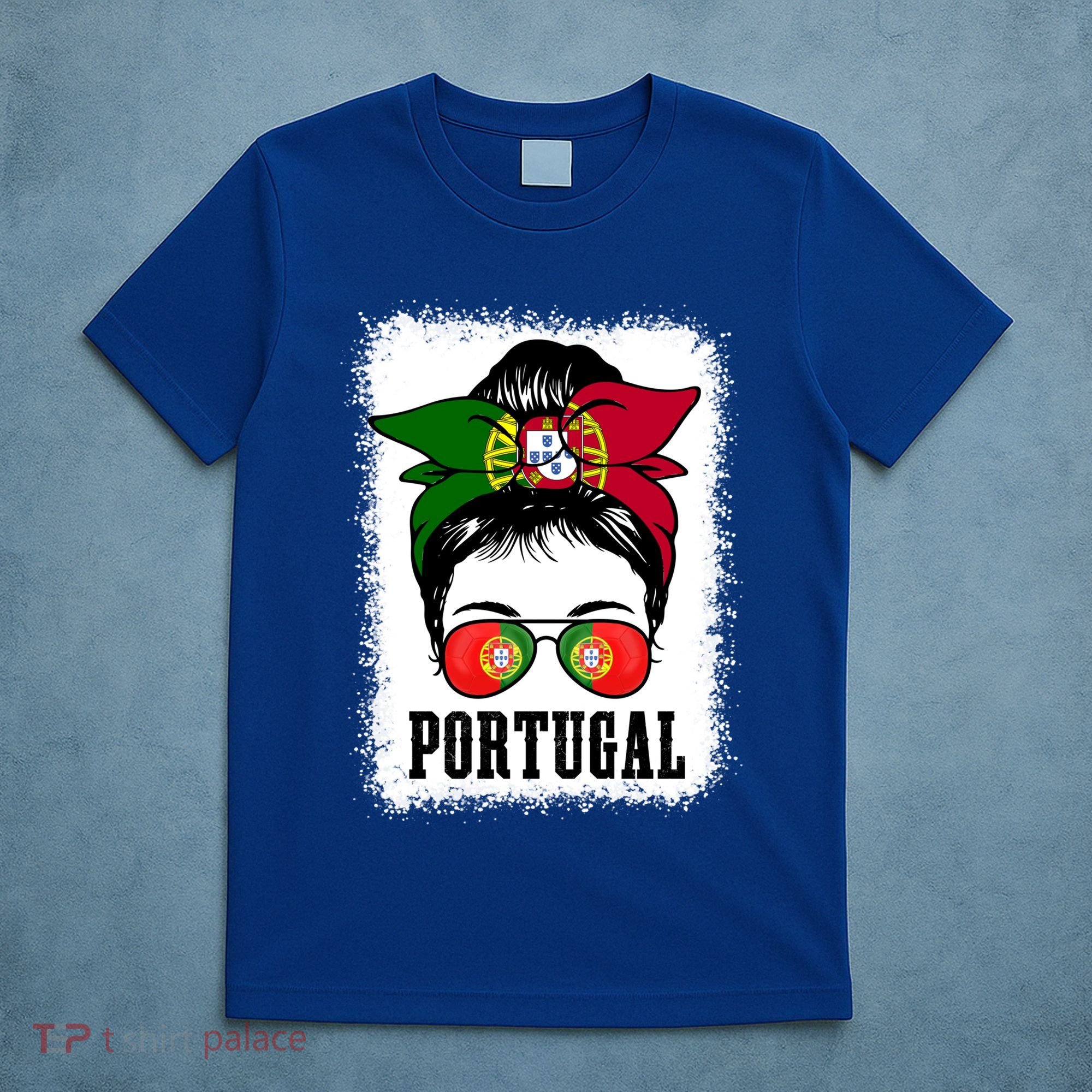 Portugal Soccer Ball Messy Bun Mom Portugese Flag Football Gift T-Shirt