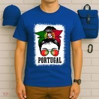 Portugal Soccer Ball Messy Bun Mom Portugese Flag Football Gift T-Shirt thumb 6