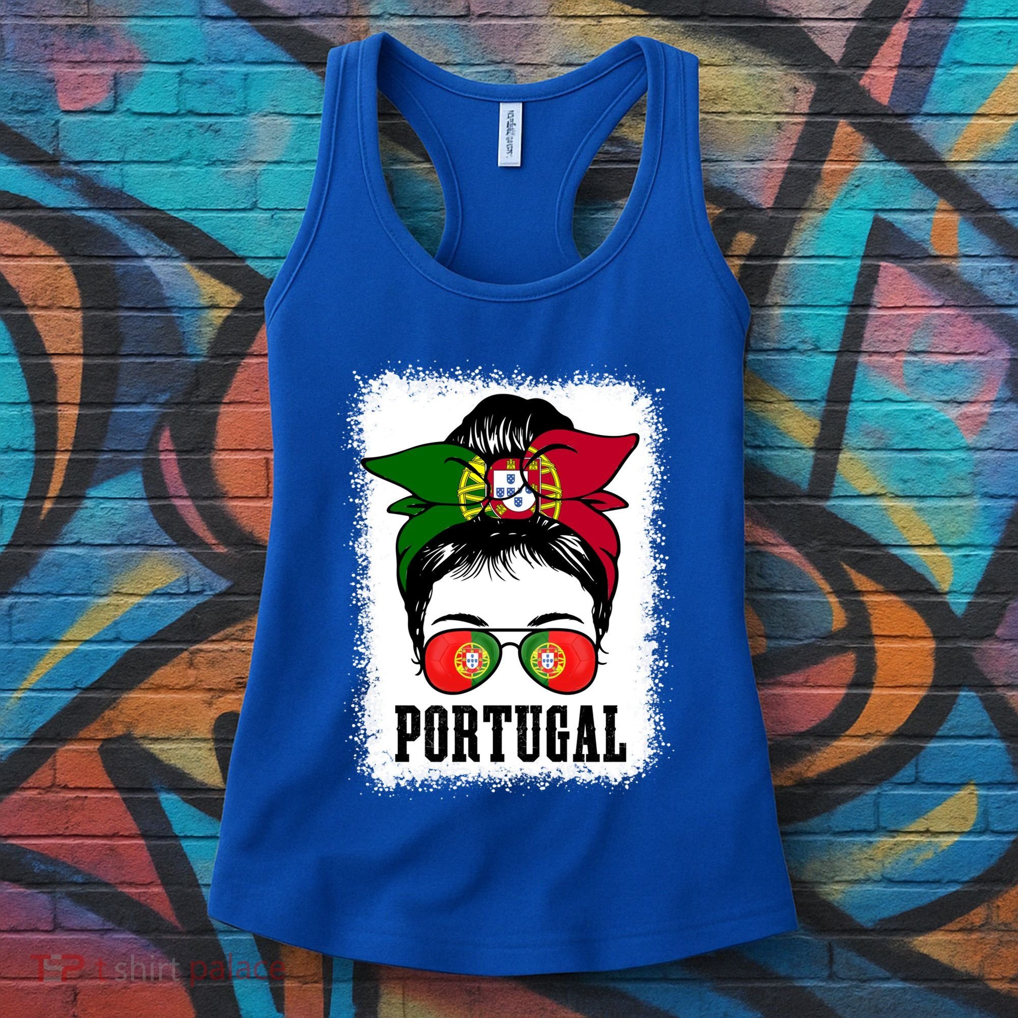 Portugal Soccer Ball Messy Bun Mom Portugese Flag Football Gift Women's Tank Top