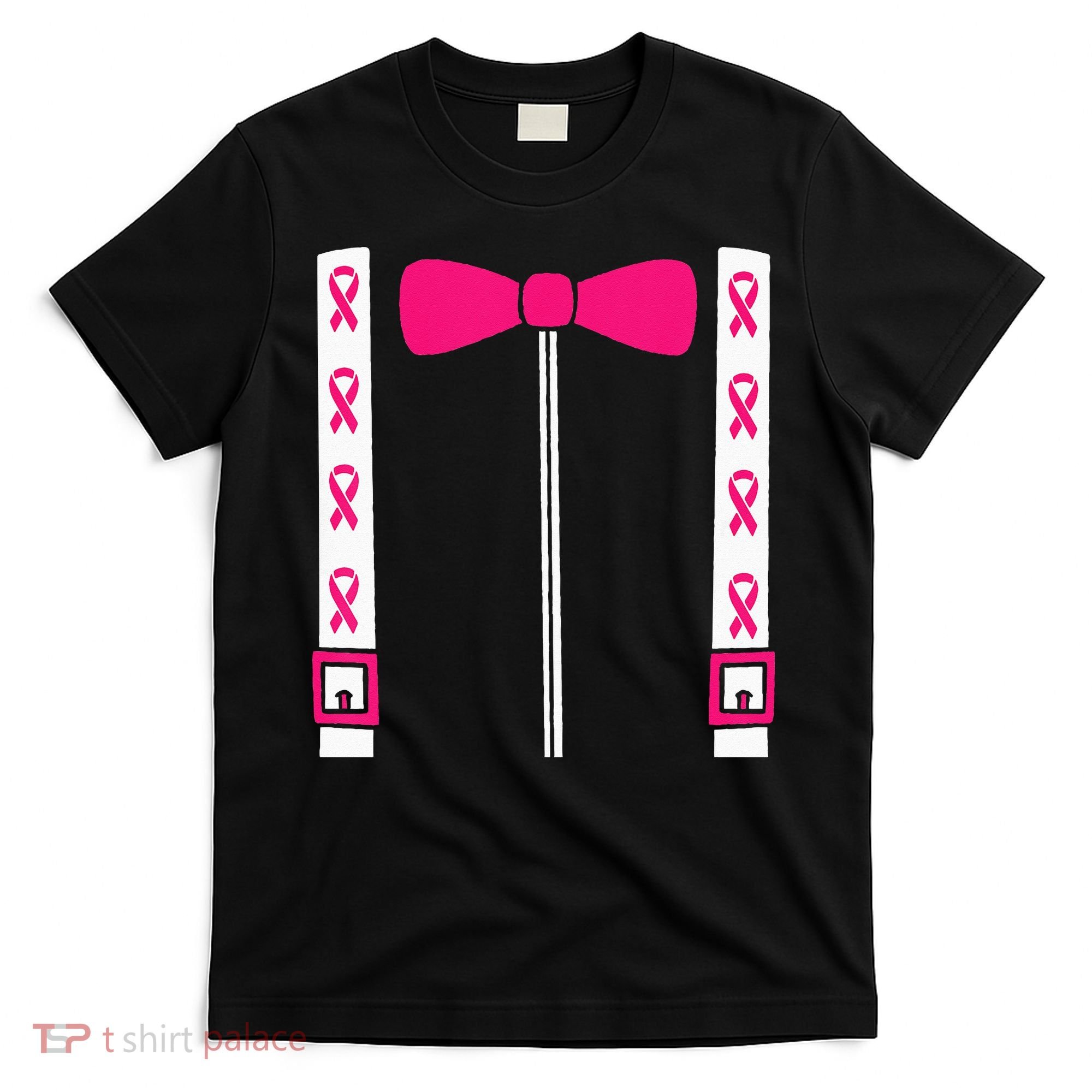Pink Suspenders Bow Tie Costume Breast Cancer Awareness T-Shirt