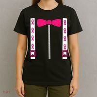 Pink Suspenders Bow Tie Costume Breast Cancer Awareness T-Shirt thumb 4