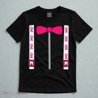 Pink Suspenders Bow Tie Costume Breast Cancer Awareness T-Shirt thumb 5