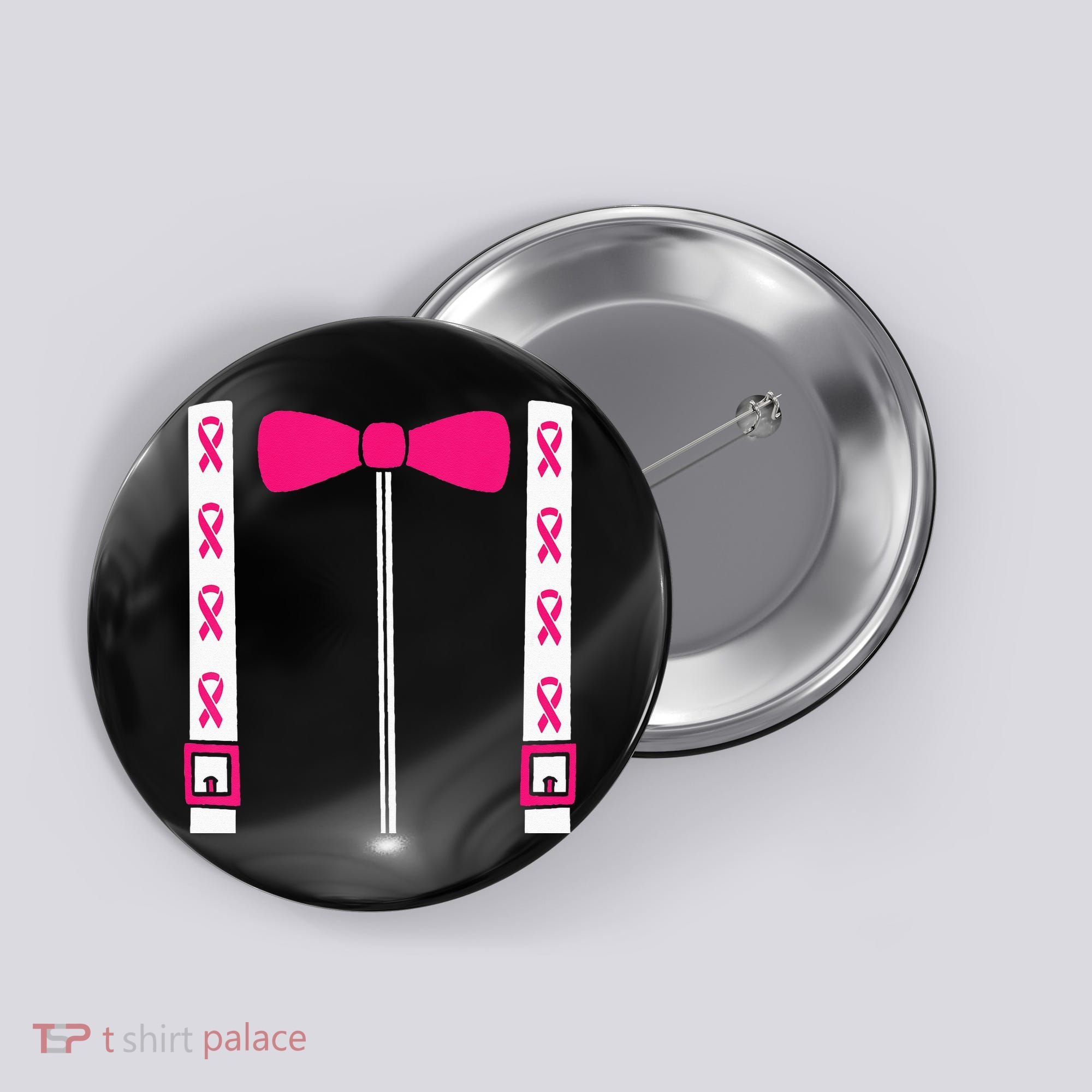 Pink Suspenders Bow Tie Costume Breast Cancer Awareness Button