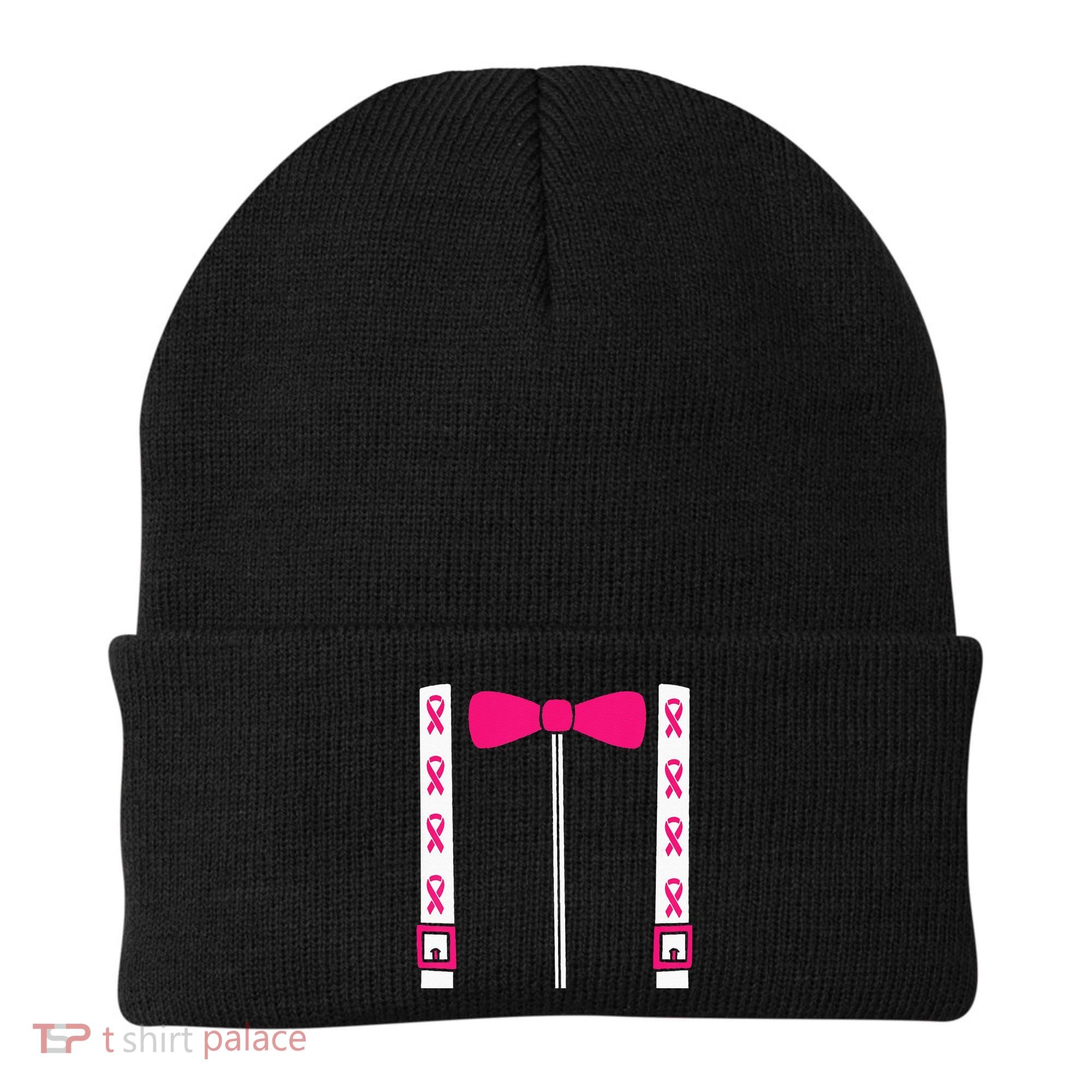 Pink Suspenders Bow Tie Costume Breast Cancer Awareness Beanie