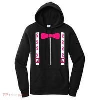 Pink Suspenders Bow Tie Costume Breast Cancer Awareness Women's Hoodie thumb 0