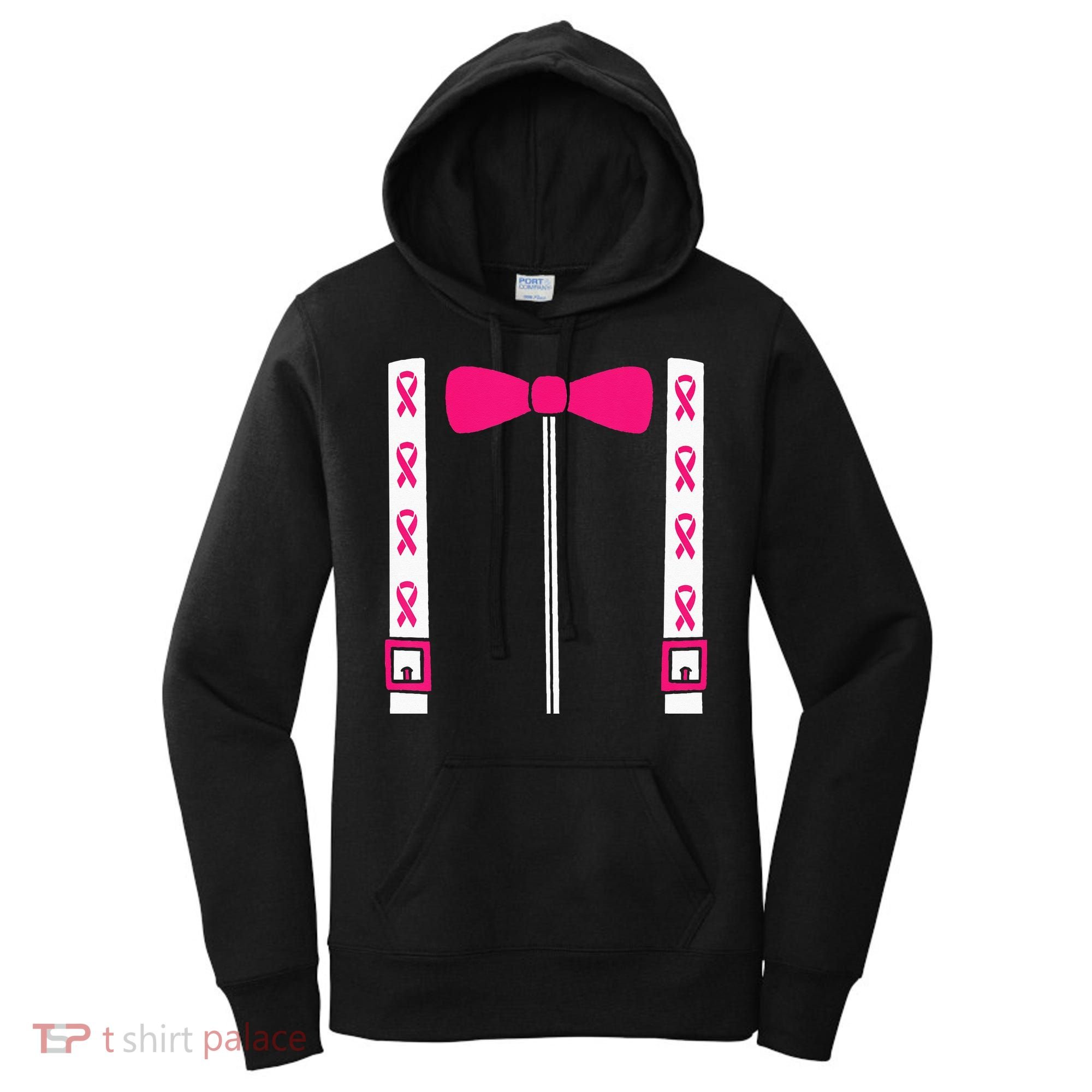 Pink Suspenders Bow Tie Costume Breast Cancer Awareness Women's Hoodie