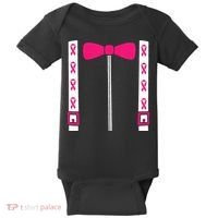 Pink Suspenders Bow Tie Costume Breast Cancer Awareness Baby Bodysuit thumb 0