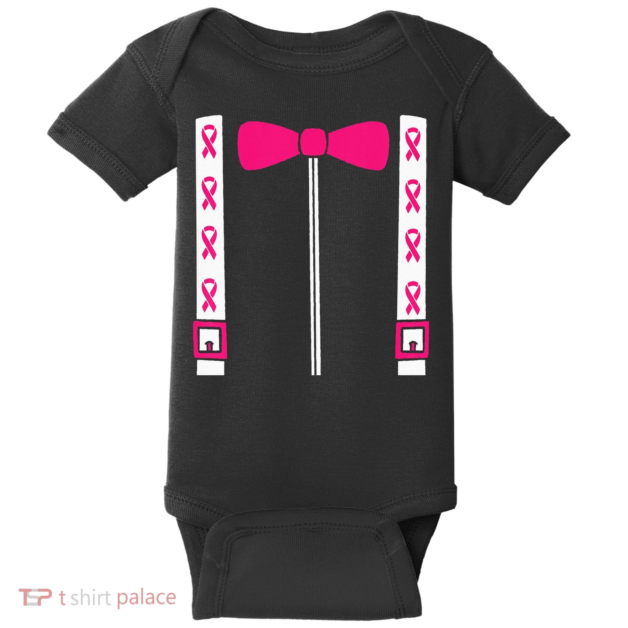 Pink Suspenders Bow Tie Costume Breast Cancer Awareness Baby Bodysuit