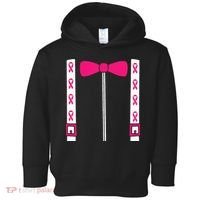 Pink Suspenders Bow Tie Costume Breast Cancer Awareness Toddler Hoodie thumb 0