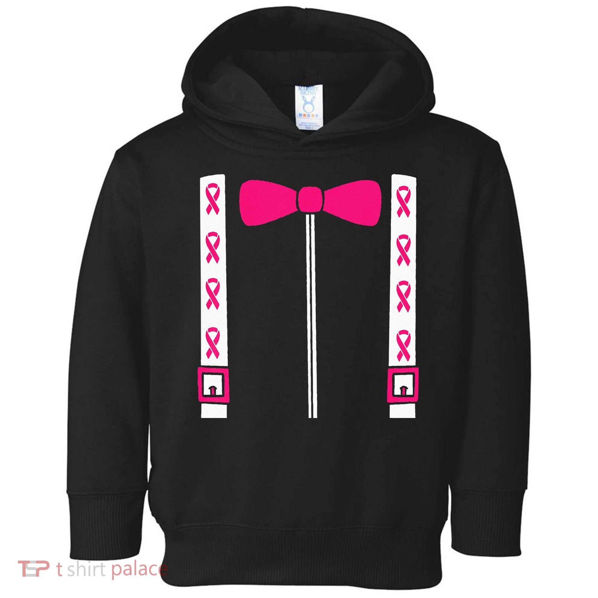 Pink Suspenders Bow Tie Costume Breast Cancer Awareness Toddler Hoodie