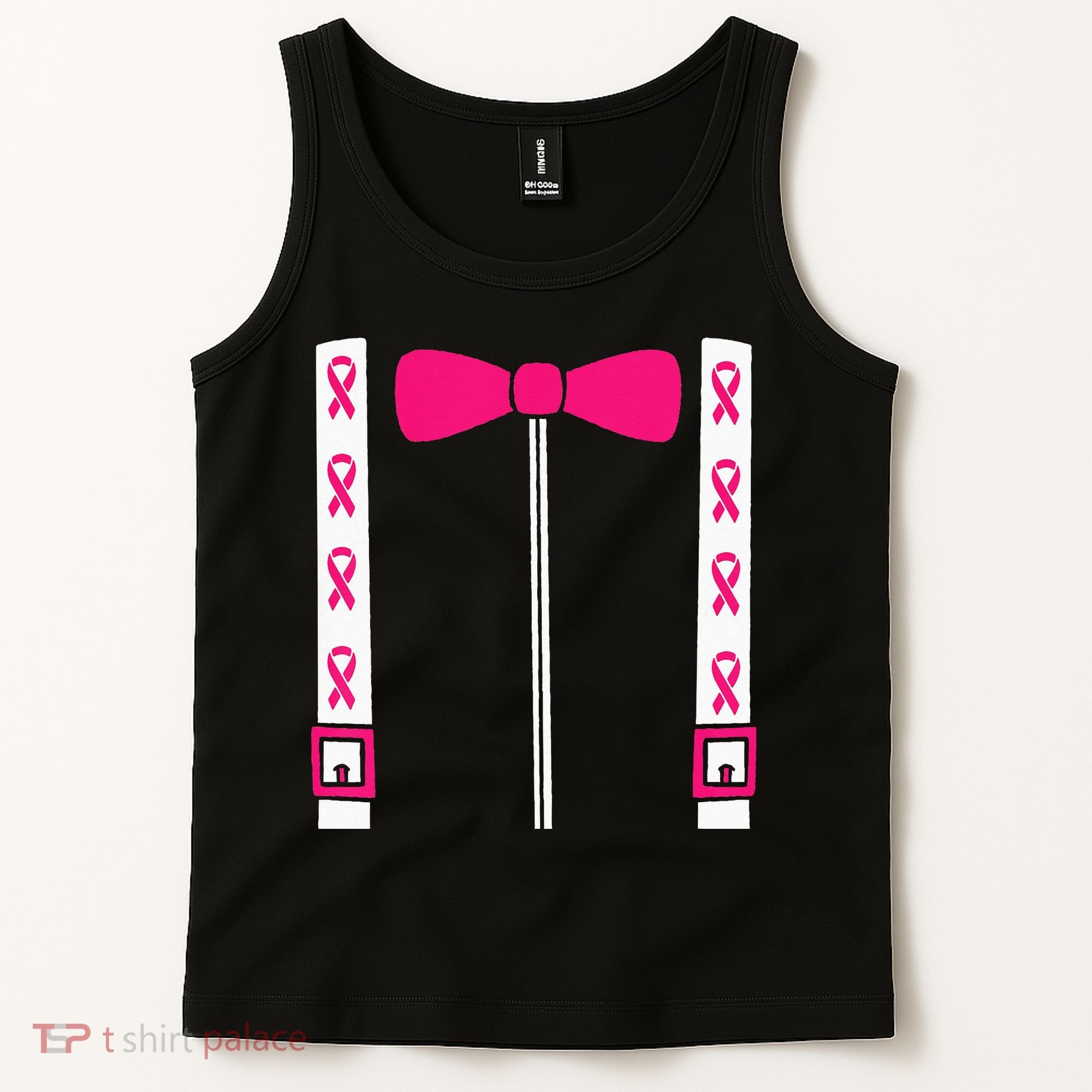 Pink Suspenders Bow Tie Costume Breast Cancer Awareness Tank Top