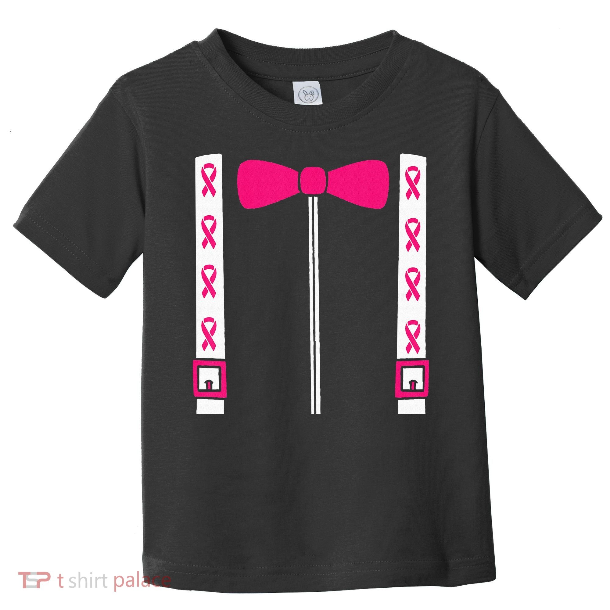 Pink Suspenders Bow Tie Costume Breast Cancer Awareness Toddler T-Shirt