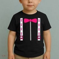 Pink Suspenders Bow Tie Costume Breast Cancer Awareness Toddler T-Shirt thumb 2