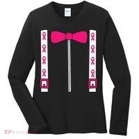 Pink Suspenders Bow Tie Costume Breast Cancer Awareness Women's Long Sleeve Shirt thumb 0