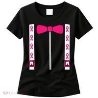 Pink Suspenders Bow Tie Costume Breast Cancer Awareness Women's T-Shirt thumb 0