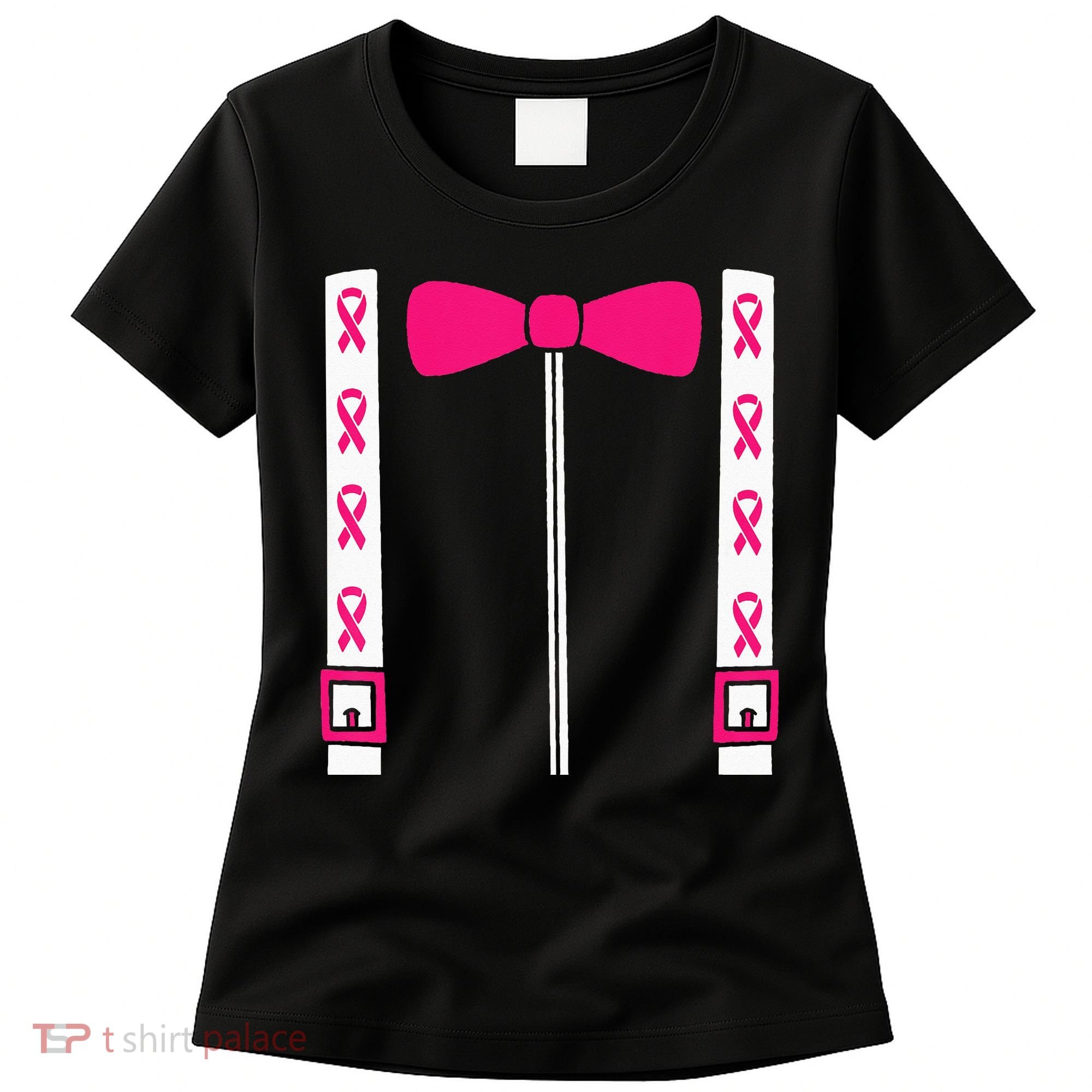 Pink Suspenders Bow Tie Costume Breast Cancer Awareness Women's T-Shirt