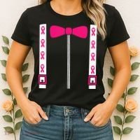 Pink Suspenders Bow Tie Costume Breast Cancer Awareness Women's T-Shirt thumb 2