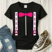 Pink Suspenders Bow Tie Costume Breast Cancer Awareness Women's T-Shirt thumb 3