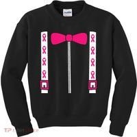 Pink Suspenders Bow Tie Costume Breast Cancer Awareness Kids Sweatshirt thumb 0
