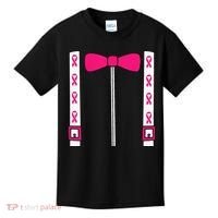 Pink Suspenders Bow Tie Costume Breast Cancer Awareness Kids T-Shirt thumb 0