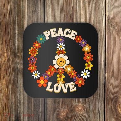 Peace Signs Coloured For 60s 70s Outfits Coaster