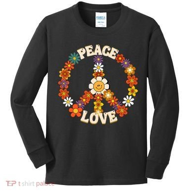 Peace Signs Coloured For 60s 70s Outfits Kids Long Sleeve Shirt
