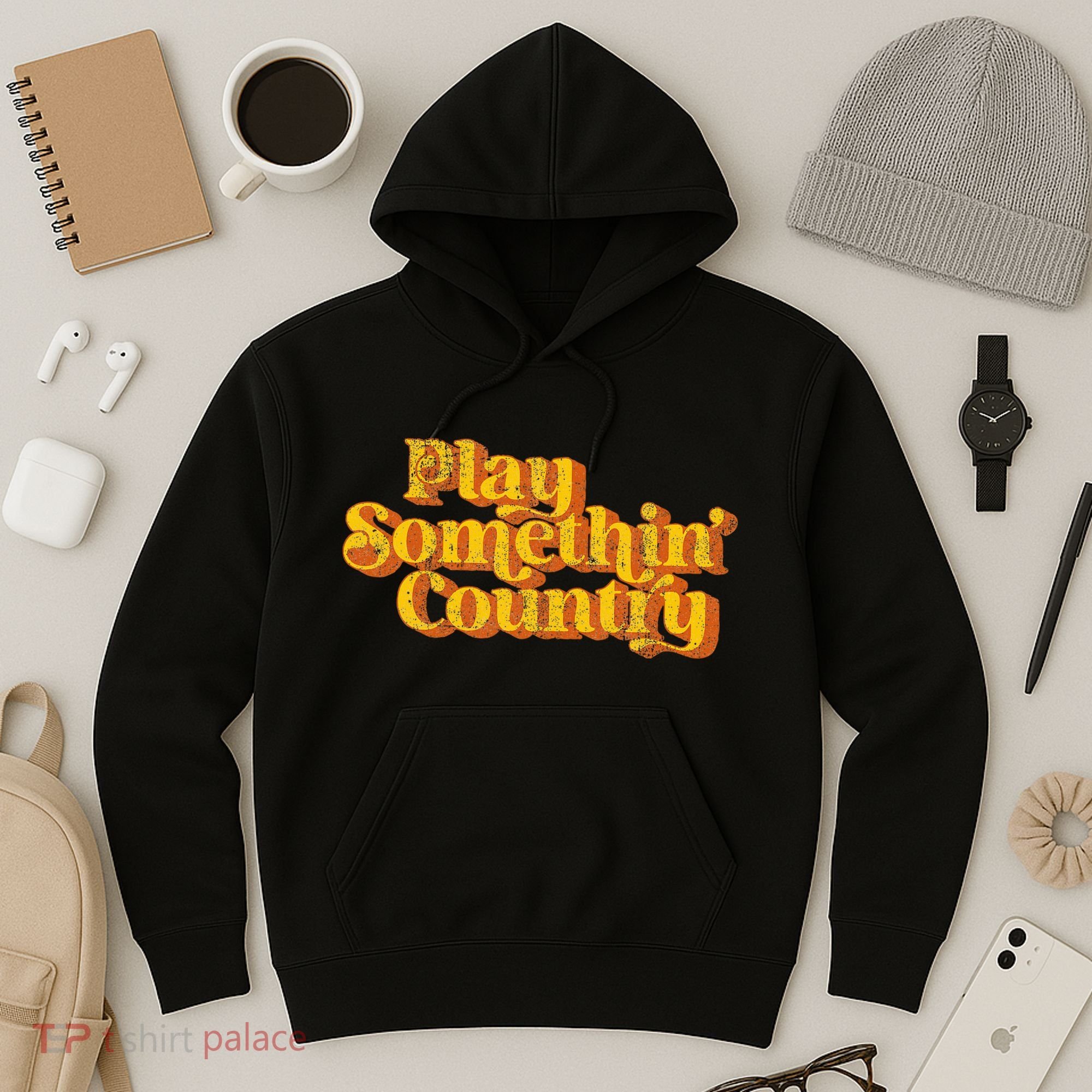 Play Something Country Music Saying Funny Retro 70S Hoodie