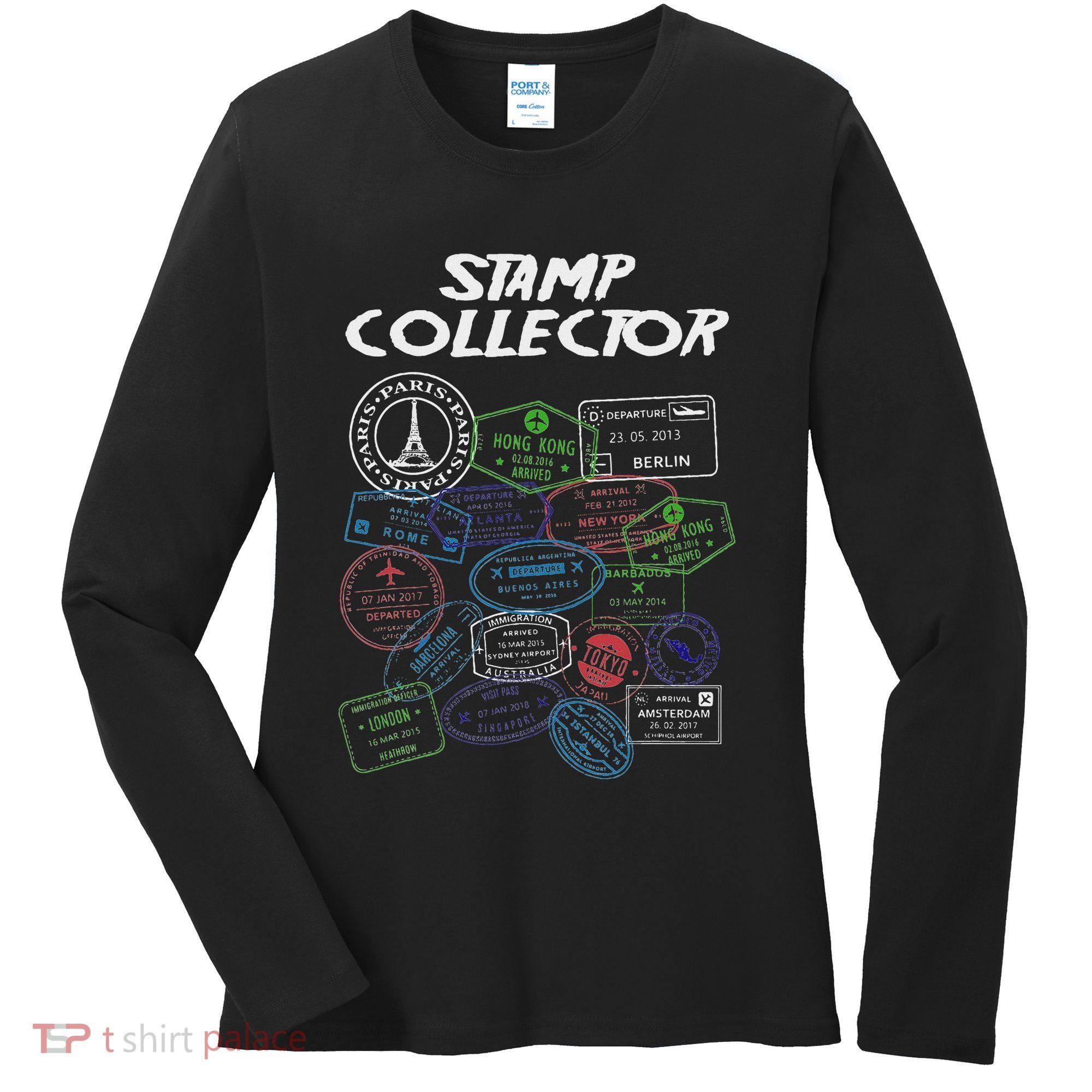 Passport Stamp Collector Wanderer And Adventurer Women's Long Sleeve Shirt