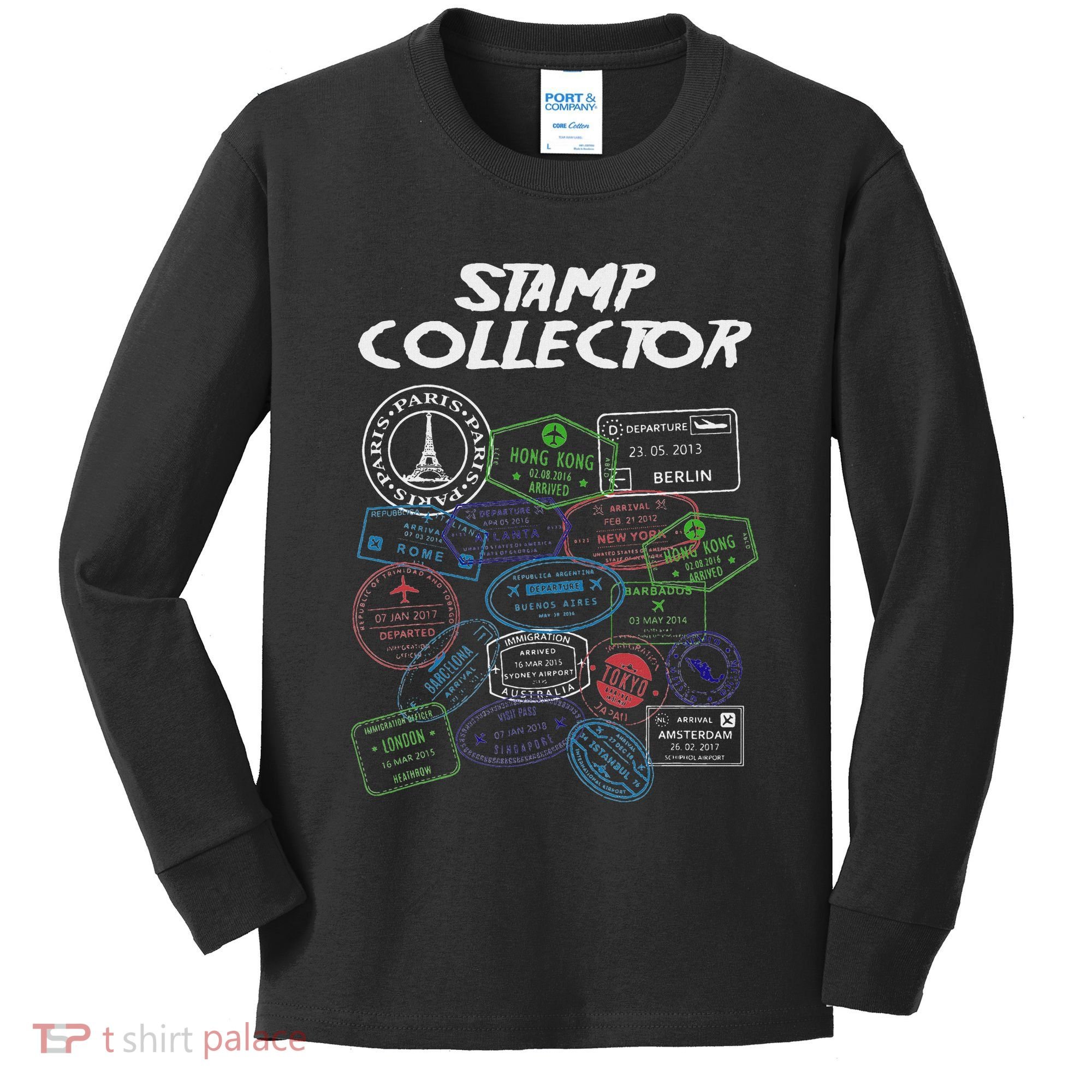 Passport Stamp Collector Wanderer And Adventurer Kids Long Sleeve Shirt