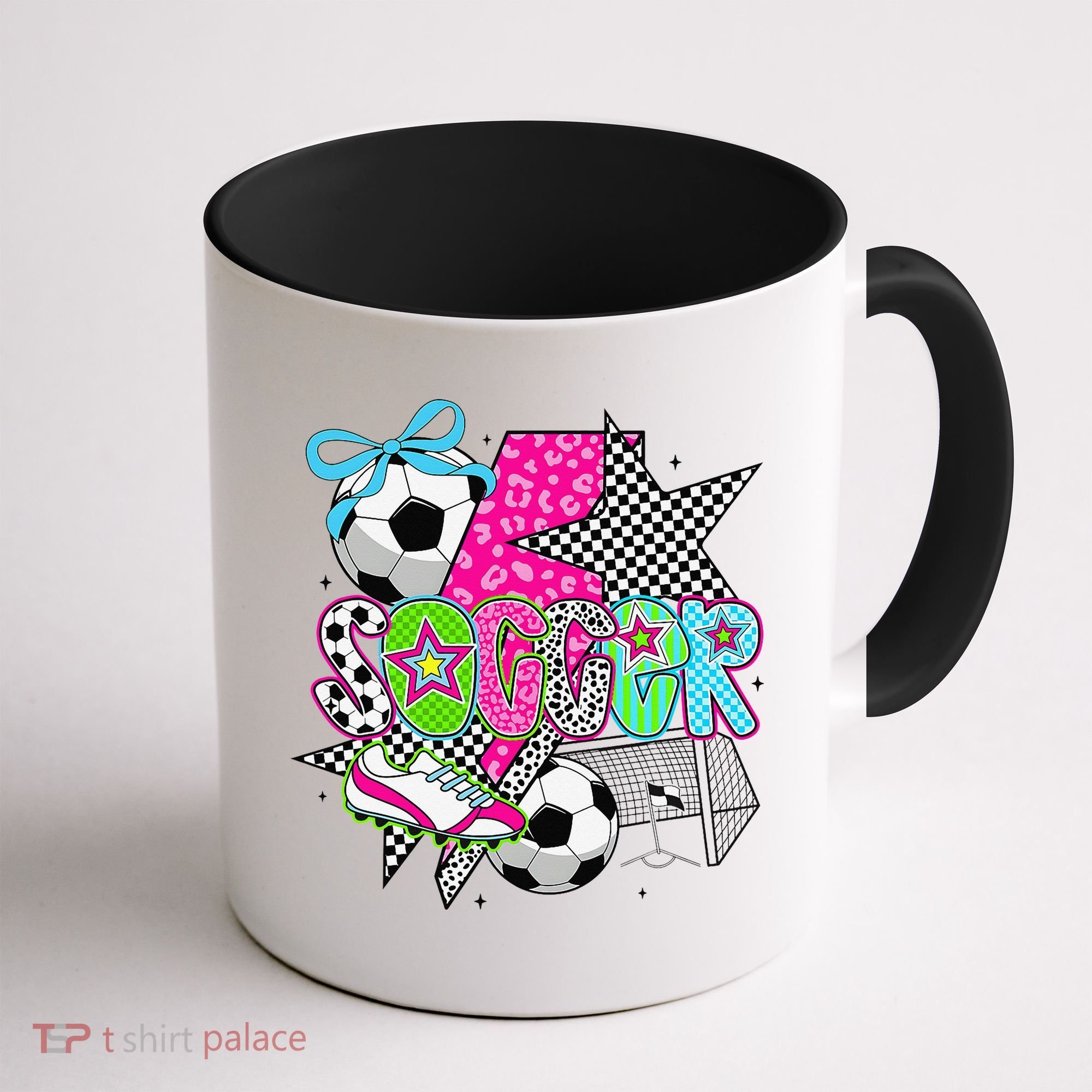 Preppy Soccer Coquette Checkered Star Mama Coffee Mug