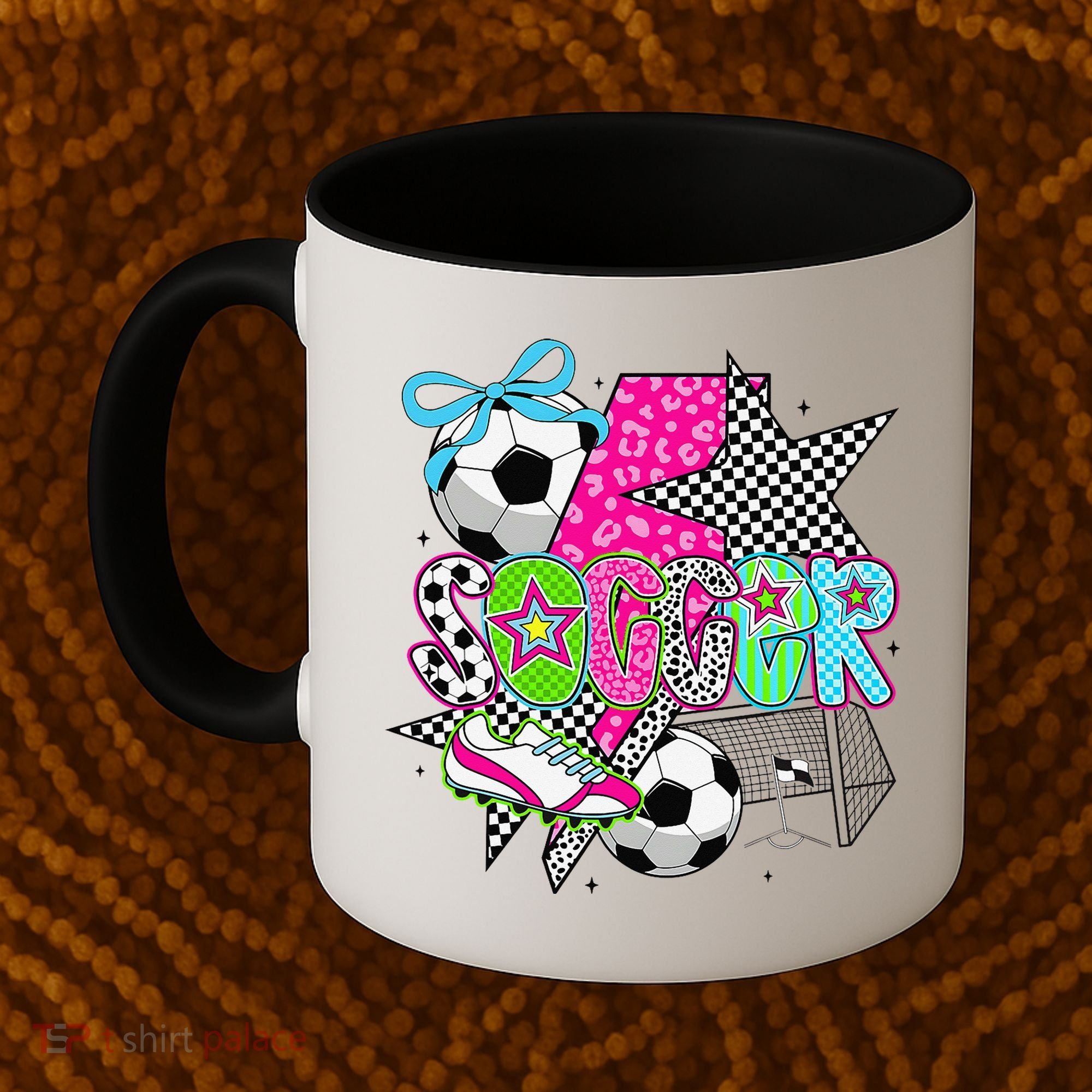Preppy Soccer Coquette Checkered Star Mama Coffee Mug