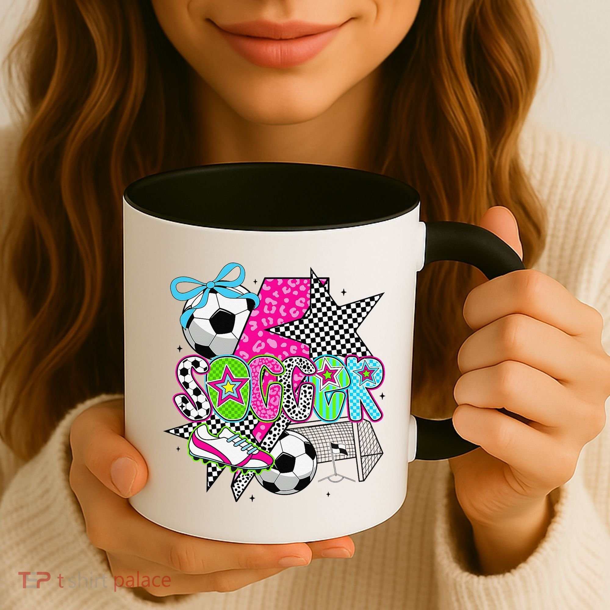 Preppy Soccer Coquette Checkered Star Mama Coffee Mug