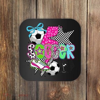 Preppy Soccer Coquette Checkered Star Mama Coaster