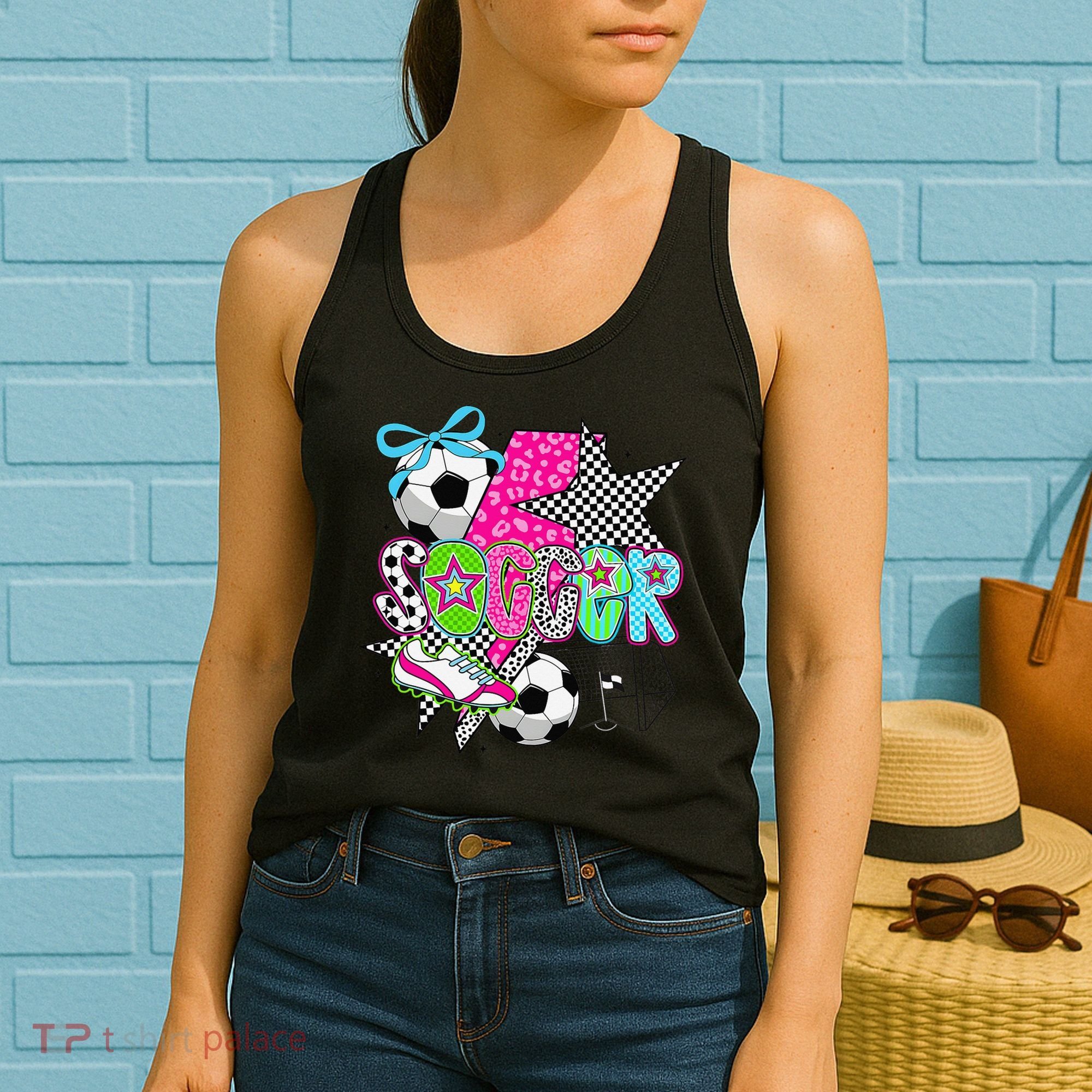 Preppy Soccer Coquette Checkered Star Mama Women's Tank Top