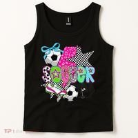 Preppy Soccer Coquette Checkered Star Mama Tank Top thumb 2