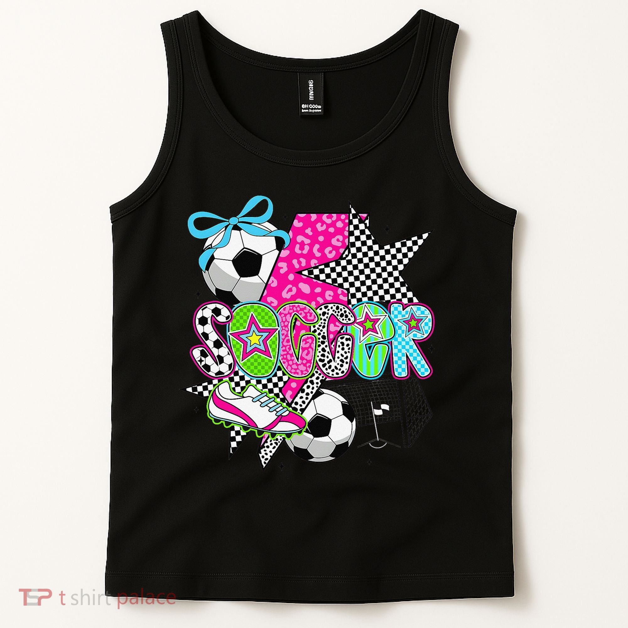 Preppy Soccer Coquette Checkered Star Mama Tank Top