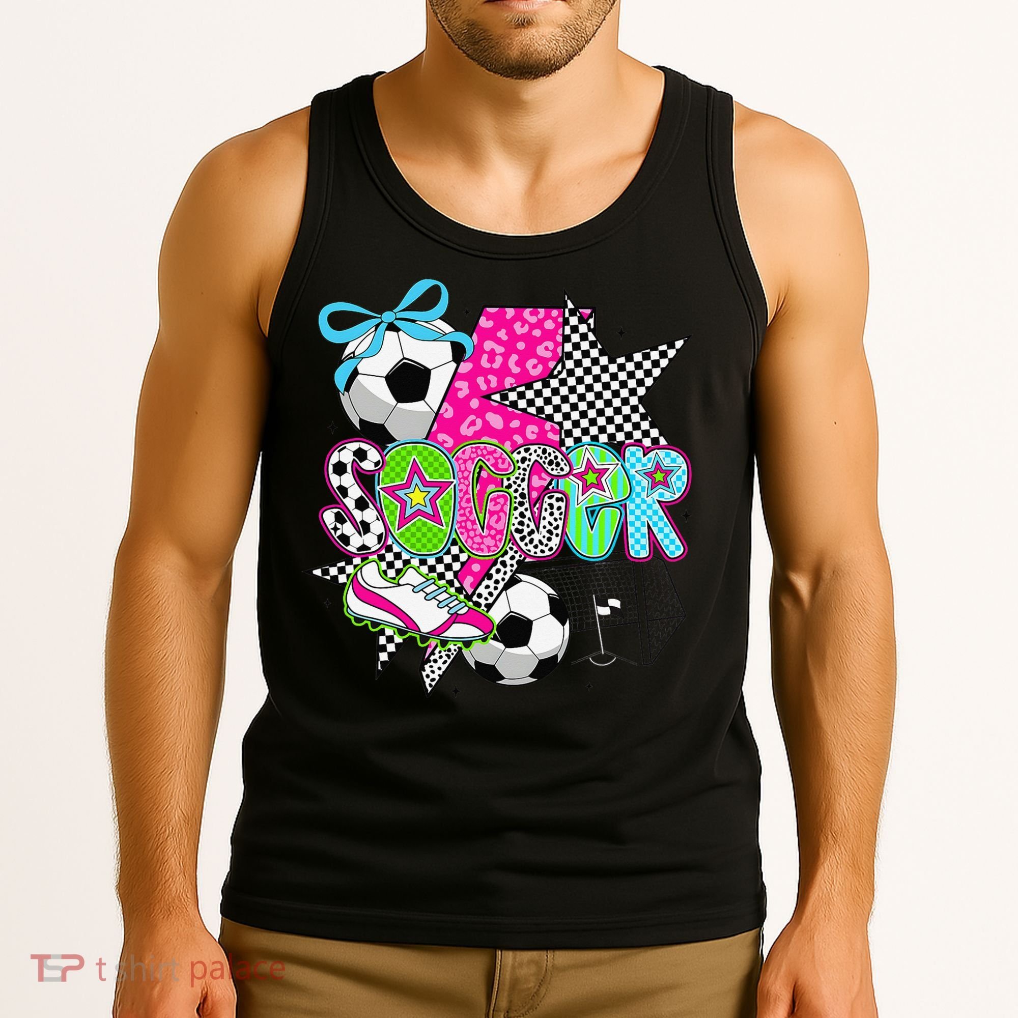 Preppy Soccer Coquette Checkered Star Mama Tank Top