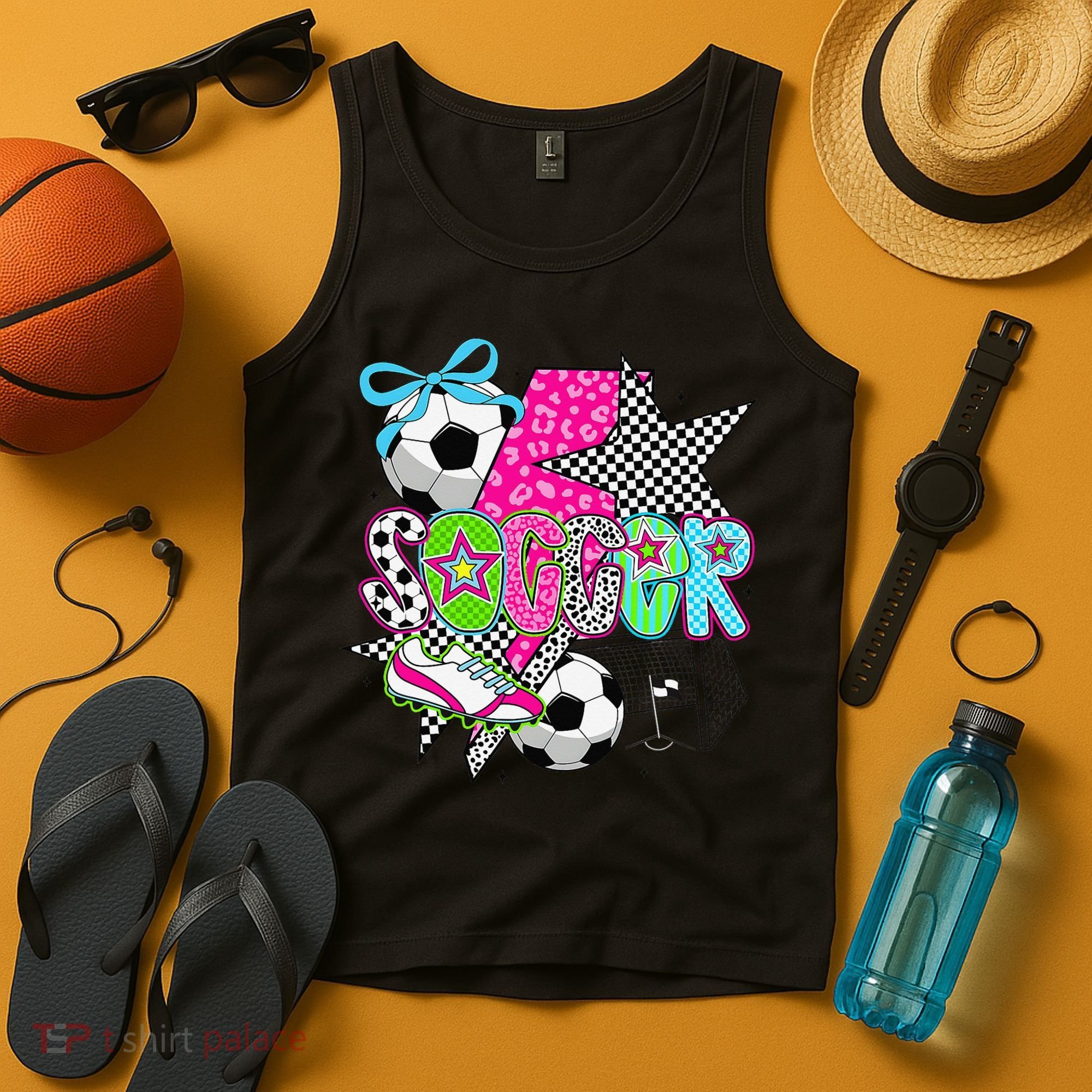 Preppy Soccer Coquette Checkered Star Mama Tank Top