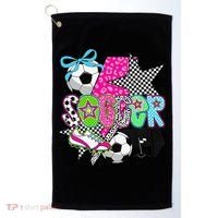 Preppy Soccer Coquette Checkered Star Mama Golf Towel thumb 0
