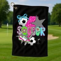 Preppy Soccer Coquette Checkered Star Mama Golf Towel thumb 1
