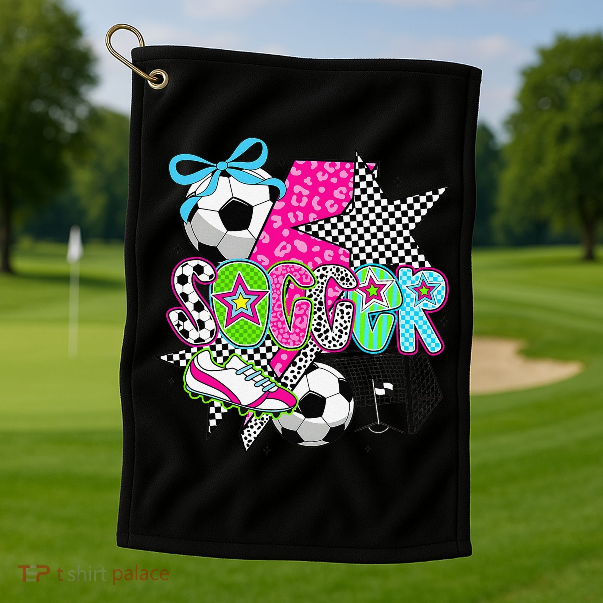 Preppy Soccer Coquette Checkered Star Mama Golf Towel