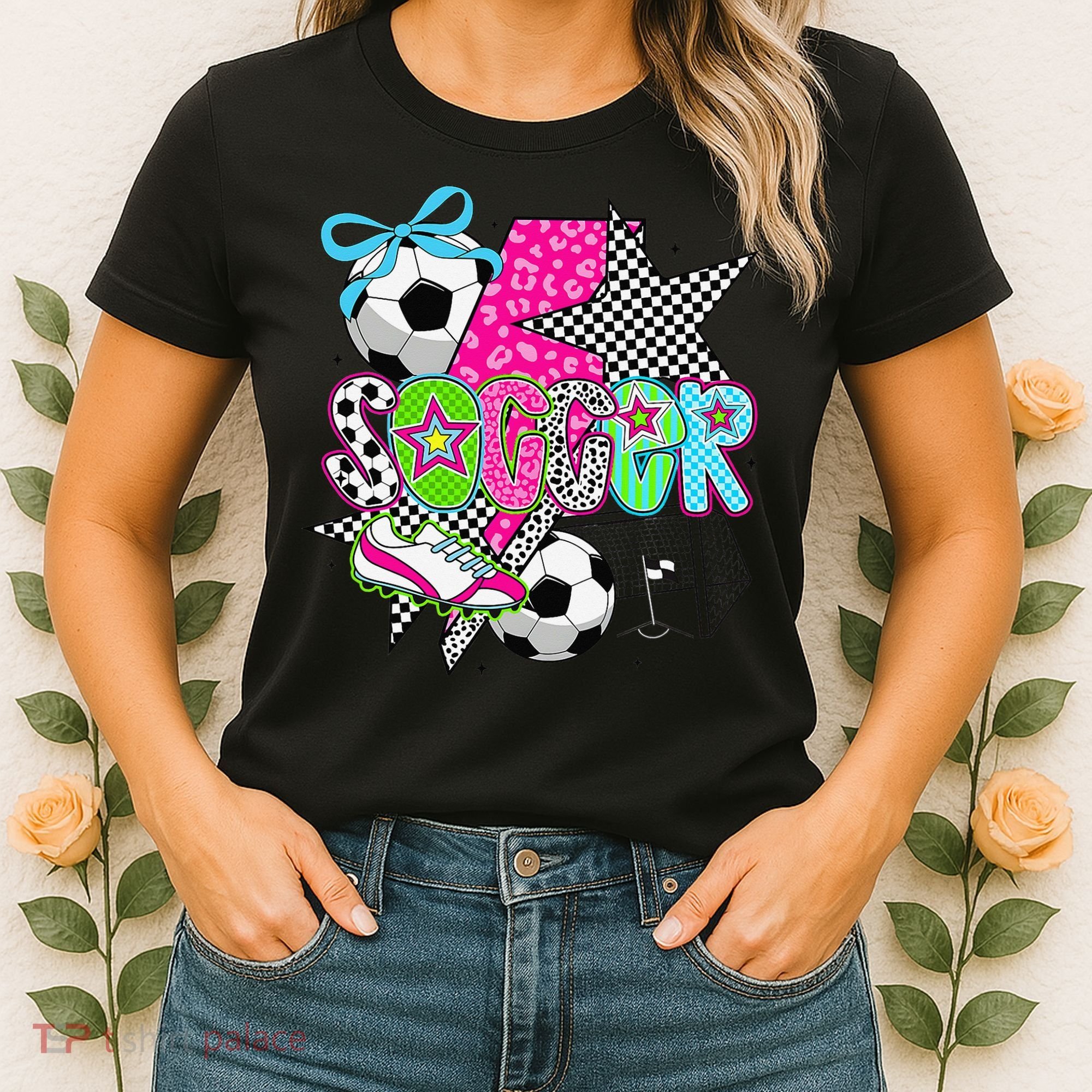 Preppy Soccer Coquette Checkered Star Mama Women's T-Shirt