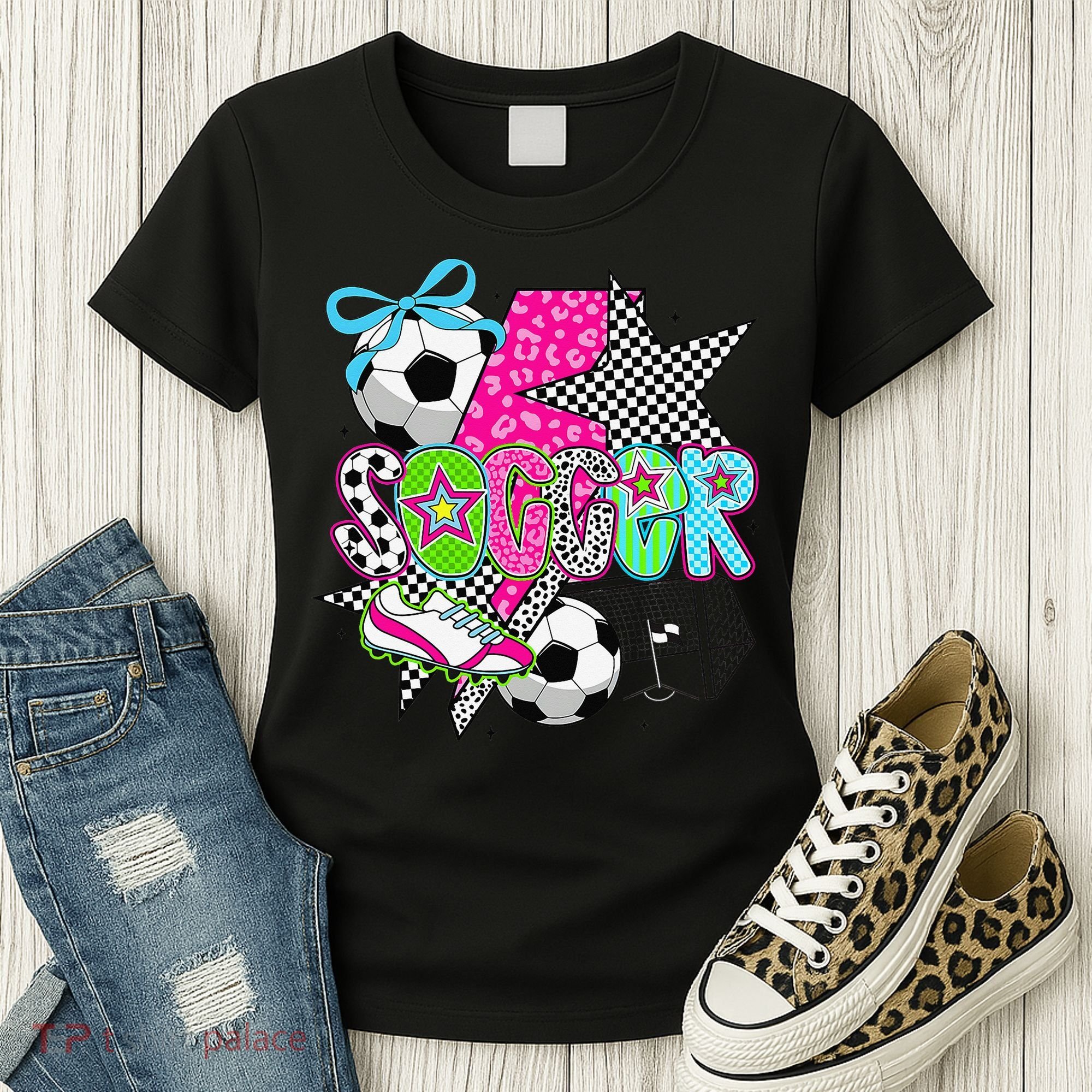 Preppy Soccer Coquette Checkered Star Mama Women's T-Shirt