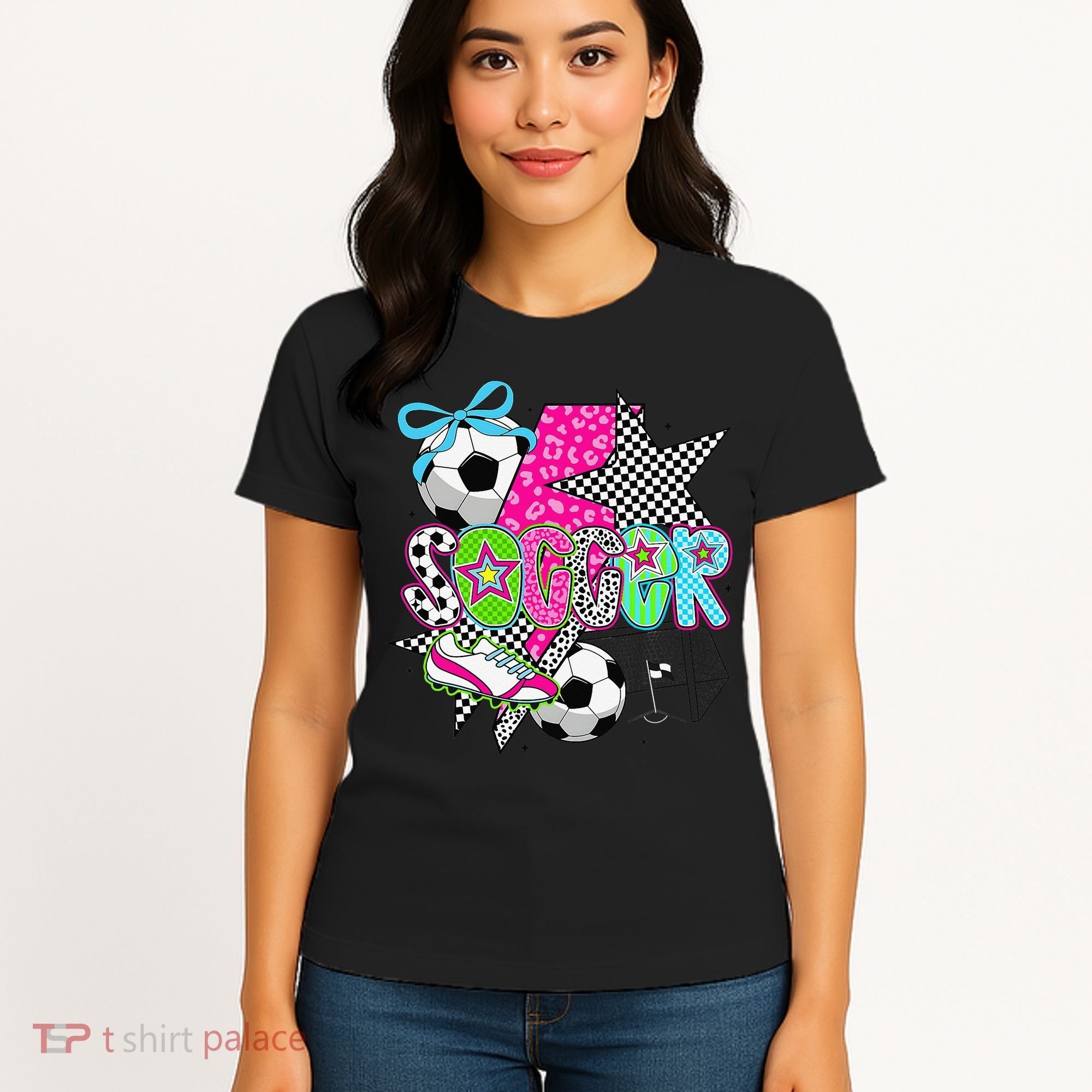 Preppy Soccer Coquette Checkered Star Mama Women's T-Shirt