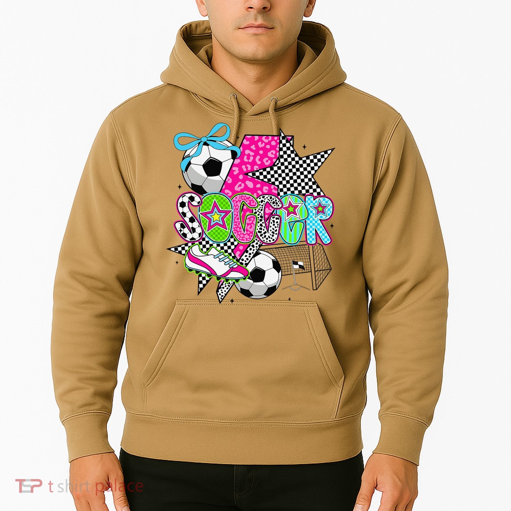 Preppy Soccer Coquette Checkered Star Mama Hoodie