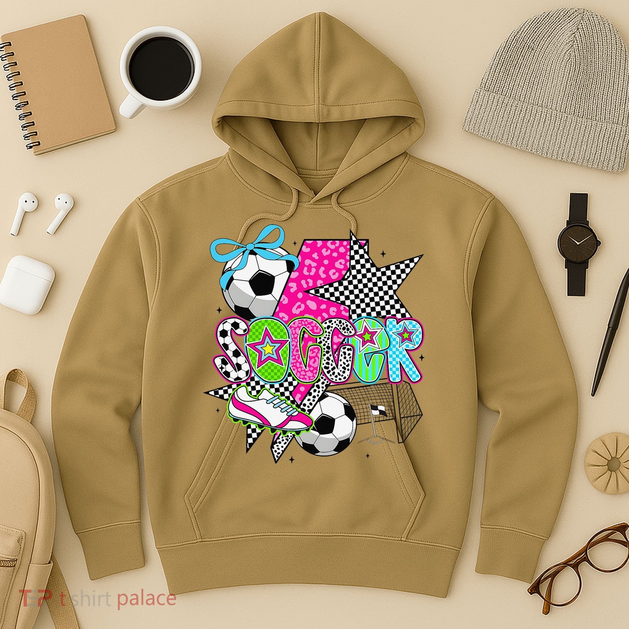 Preppy Soccer Coquette Checkered Star Mama Hoodie