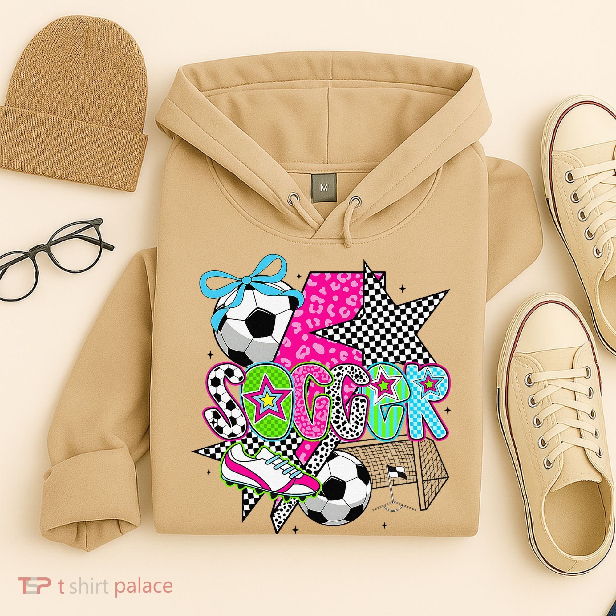 Preppy Soccer Coquette Checkered Star Mama Hoodie