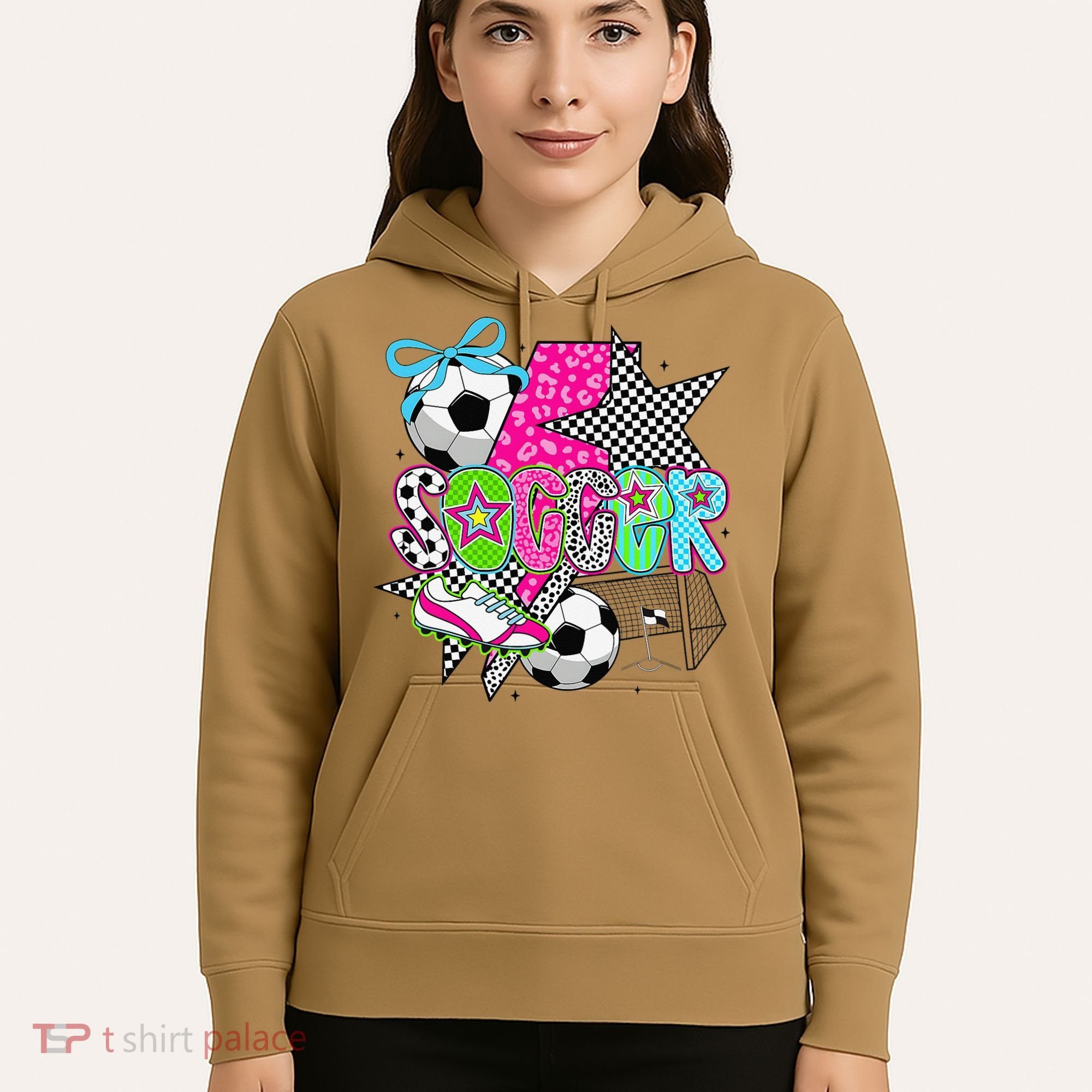 Preppy Soccer Coquette Checkered Star Mama Hoodie