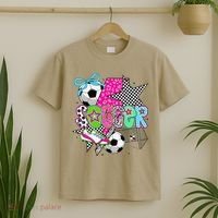 Preppy Soccer Coquette Checkered Star Mama T-Shirt thumb 2